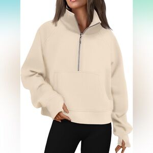 Cream Half Zip Cropped Sweatshirt